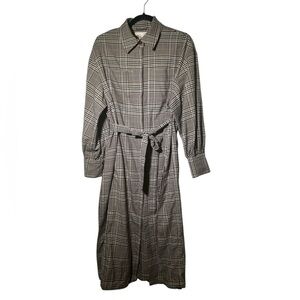H&M Beige Tie Waist Plaid Long Line Duster Coat Size 6